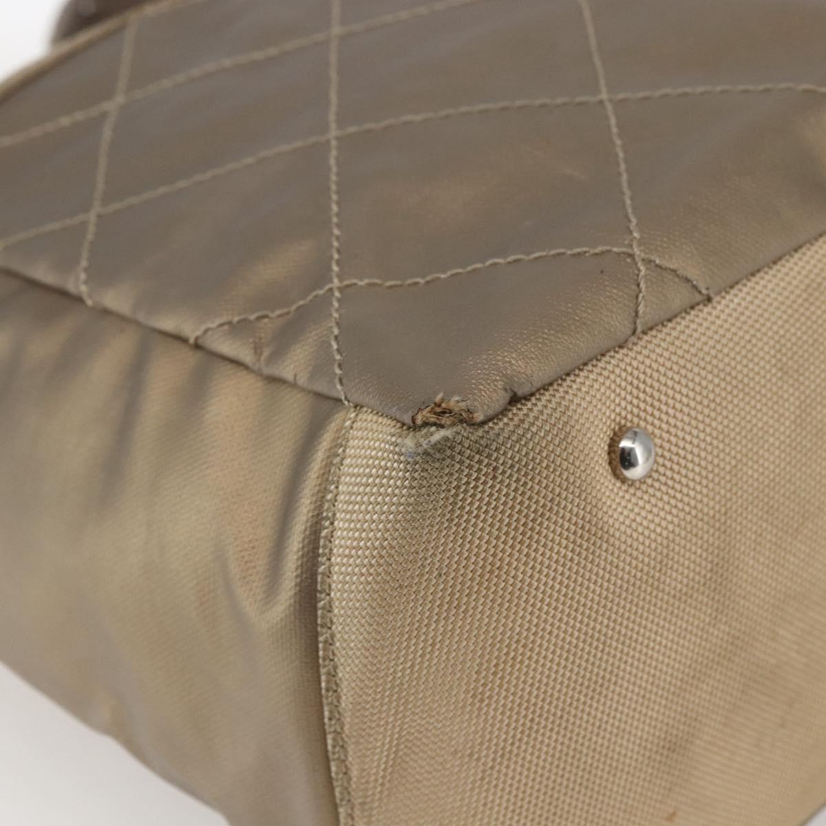 CHANEL Paris Biarritz MM Tote Bag Coated Canvas Gold CC Auth 168522