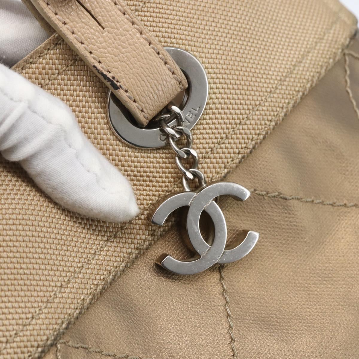 CHANEL Paris Biarritz MM Tote Bag Coated Canvas Gold CC Auth 168522