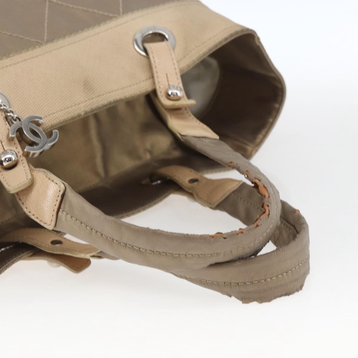 CHANEL Paris Biarritz MM Tote Bag Coated Canvas Gold CC Auth 168522