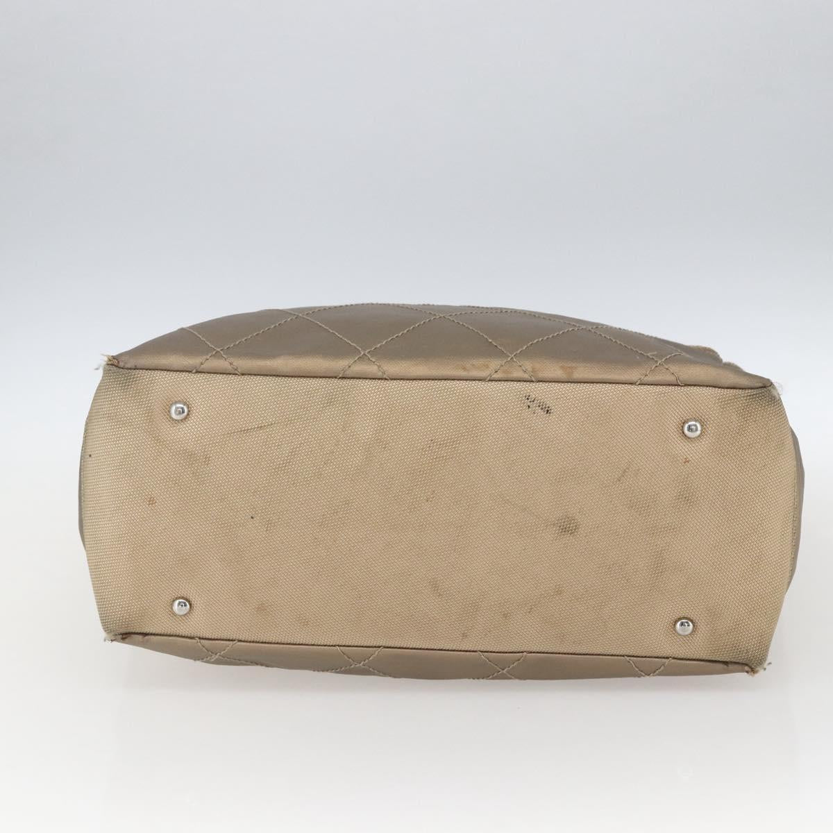 CHANEL Paris Biarritz MM Tote Bag Coated Canvas Gold CC Auth 168522