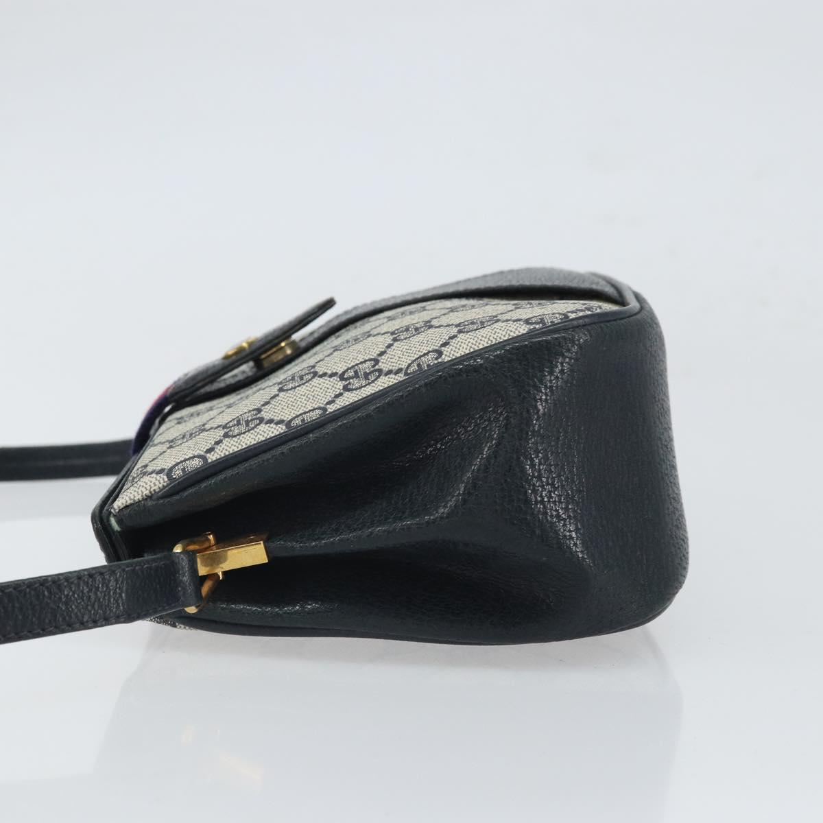 GUCCI GG Supreme Sherry Line Shoulder Bag PVC Navy Gold Auth 168523
