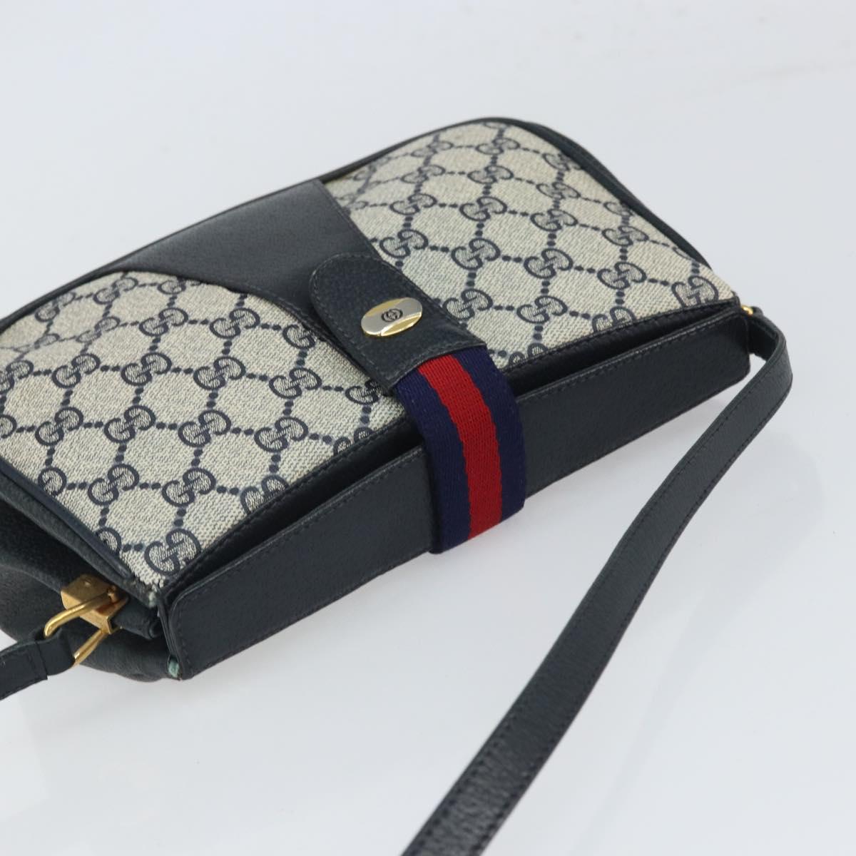 GUCCI GG Supreme Sherry Line Shoulder Bag PVC Navy Gold Auth 168523