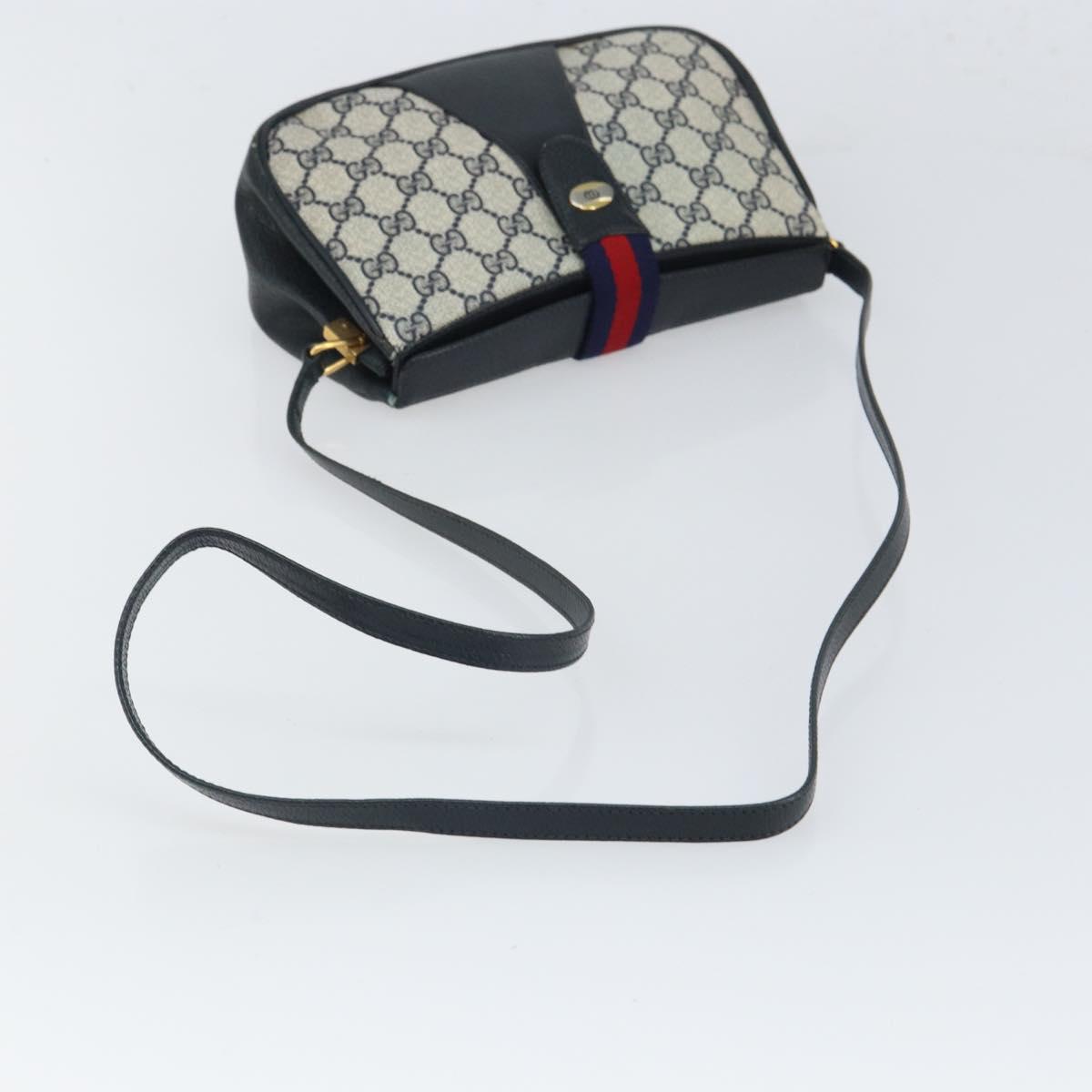 GUCCI GG Supreme Sherry Line Shoulder Bag PVC Navy Gold Auth 168523