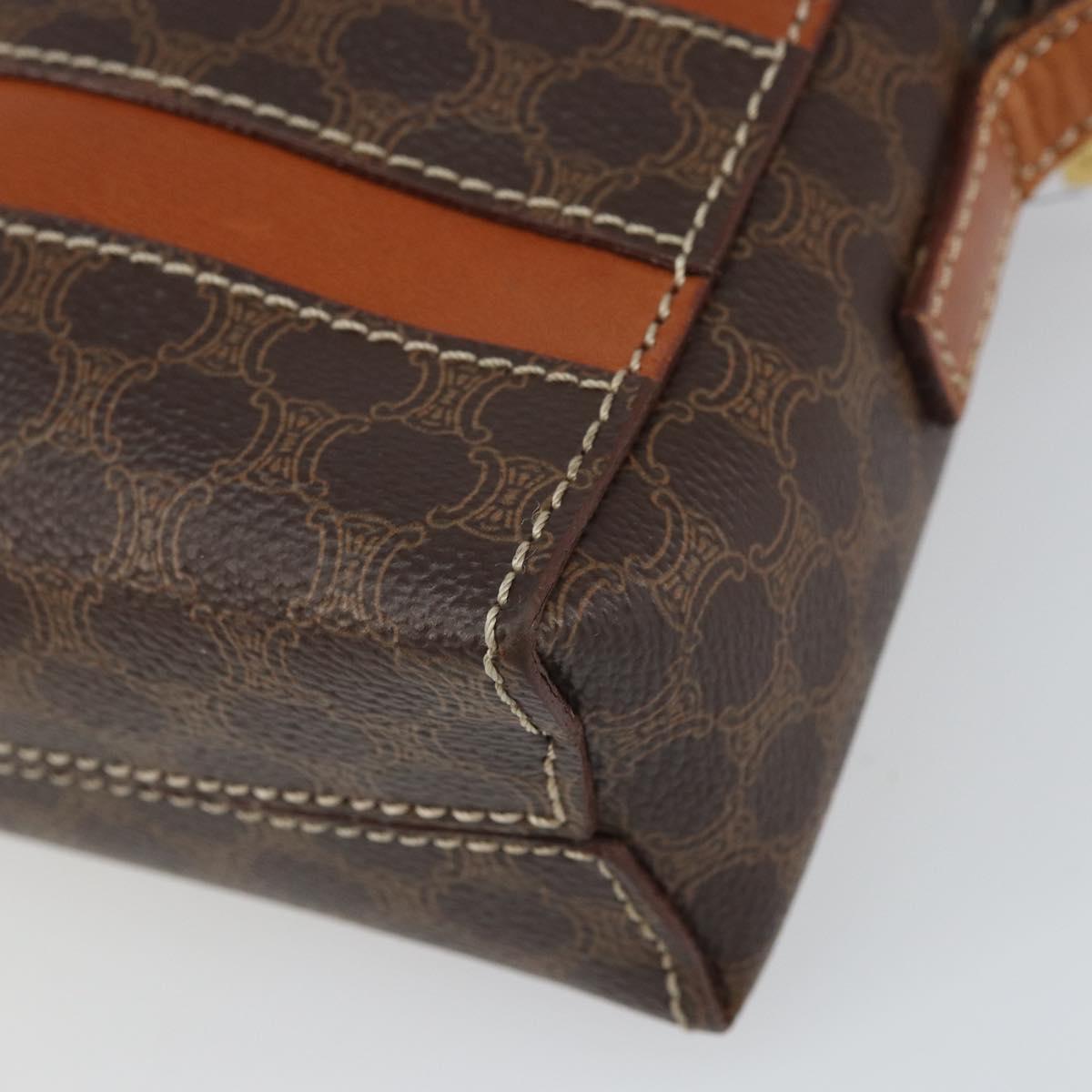 CELINE Macadam Canvas Shoulder Bag PVC Leather Brown Gold Auth 168524