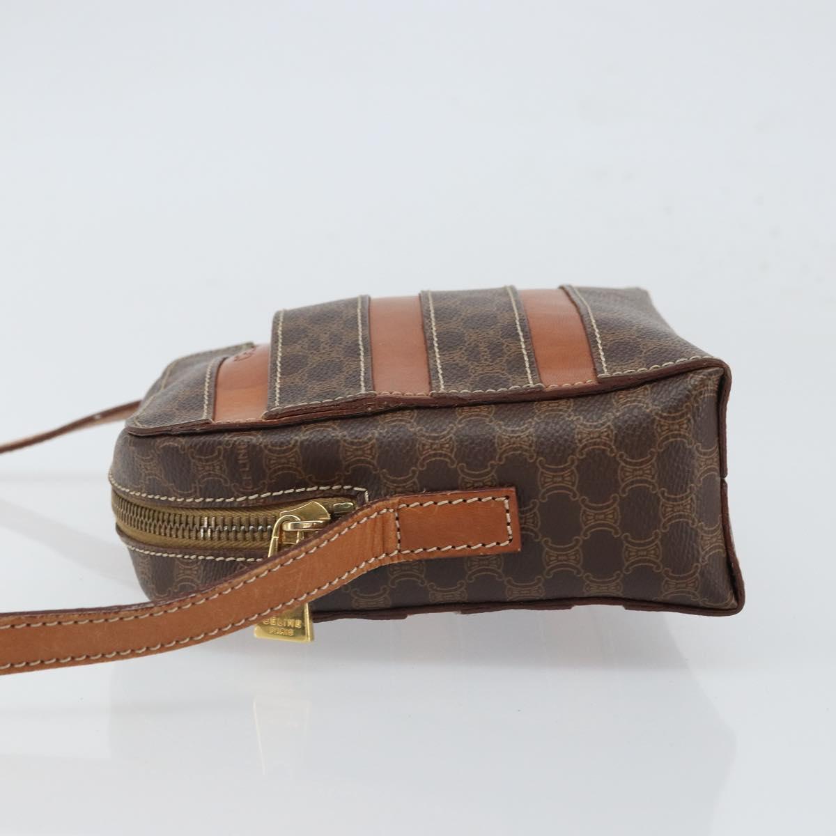 CELINE Macadam Canvas Shoulder Bag PVC Leather Brown Gold Auth 168524