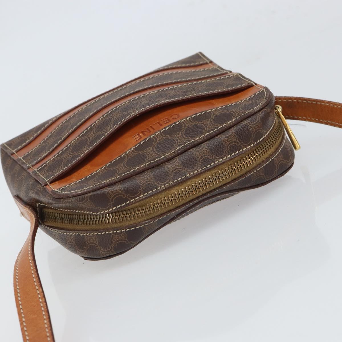CELINE Macadam Canvas Shoulder Bag PVC Leather Brown Gold Auth 168524
