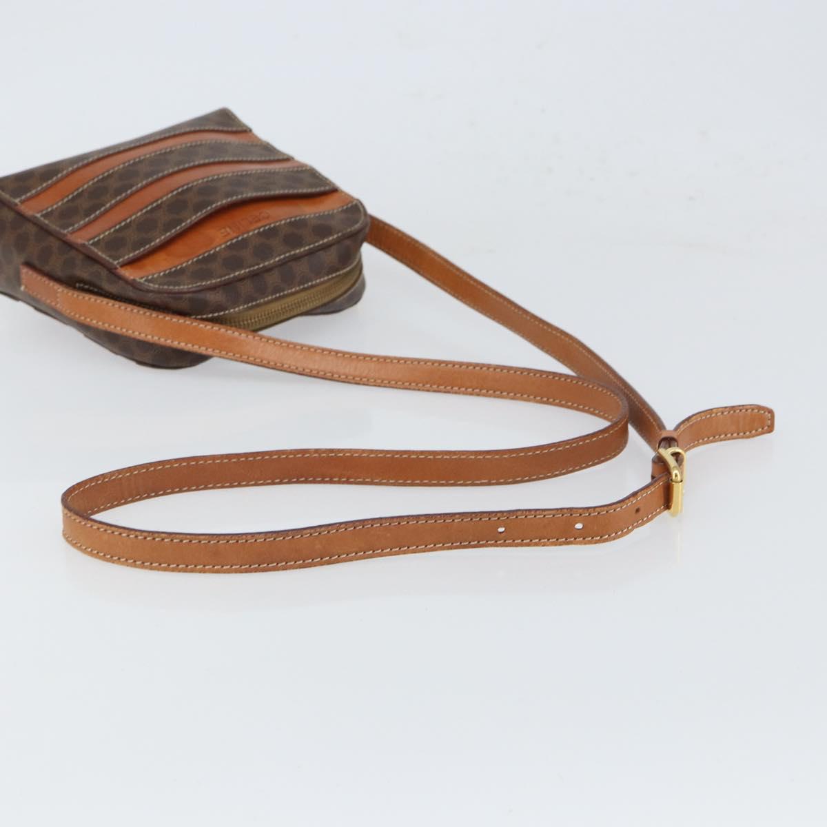 CELINE Macadam Canvas Shoulder Bag PVC Leather Brown Gold Auth 168524