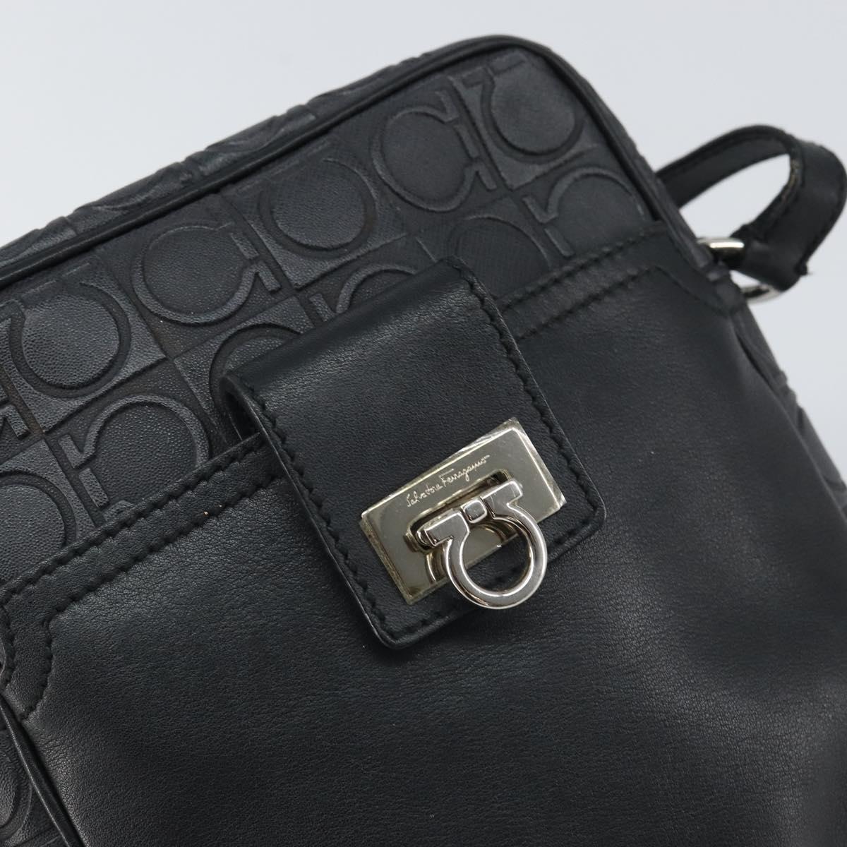 Salvatore Ferragamo Shoulder Bag Leather Black Silver Auth 168536
