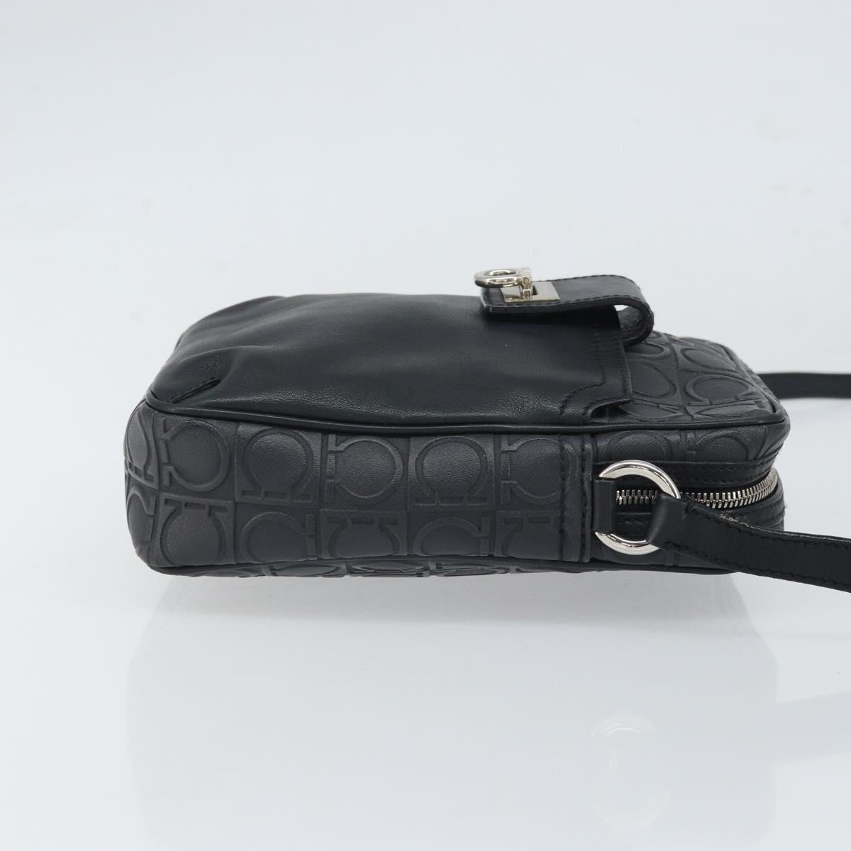 Salvatore Ferragamo Shoulder Bag Leather Black Silver Auth 168536