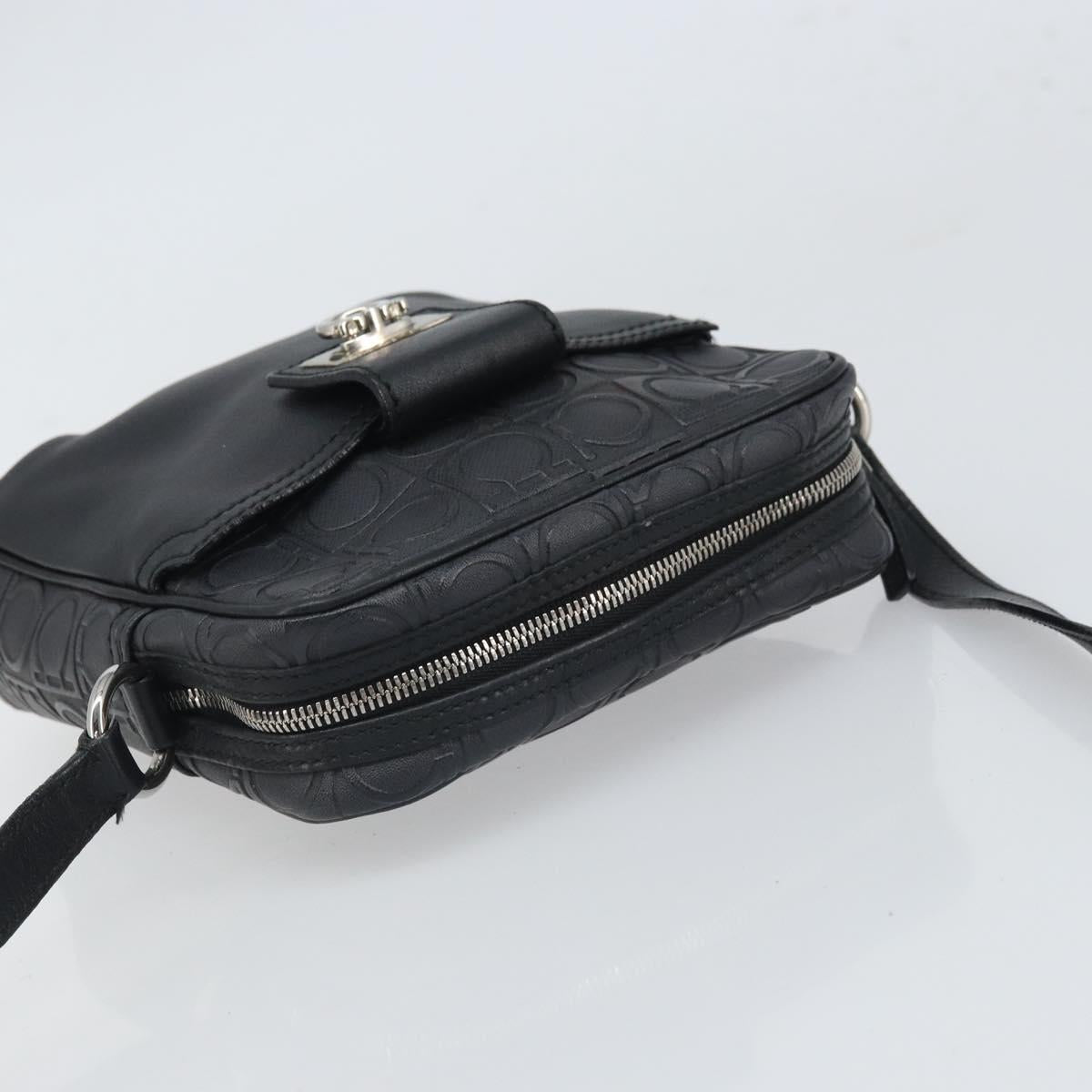 Salvatore Ferragamo Shoulder Bag Leather Black Silver Auth 168536