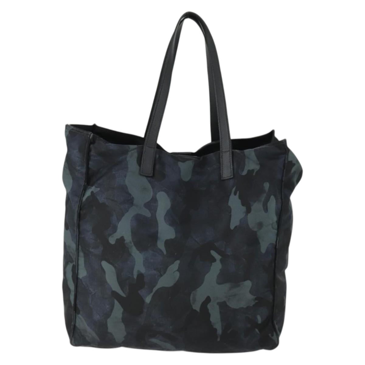 PRADA Camouflage Tote Bag Nylon Silver Auth 168538