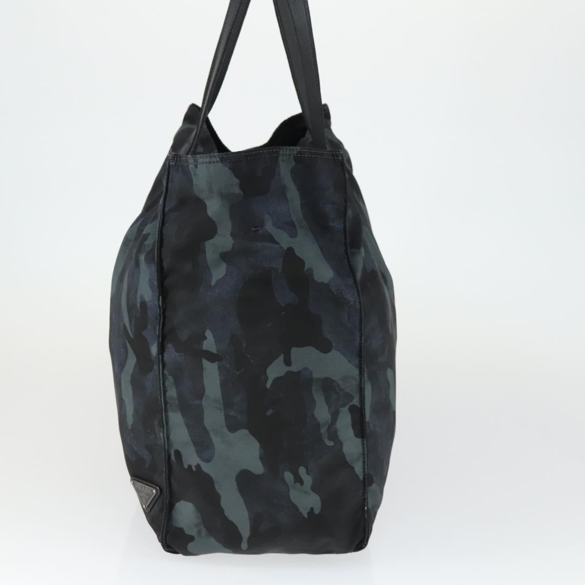 PRADA Camouflage Tote Bag Nylon Silver Auth 168538