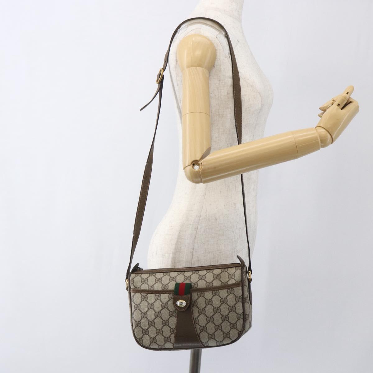 GUCCI GG Supreme Web Sherry Line Bag PVC Beige Gold 89 02 034 Auth 168543