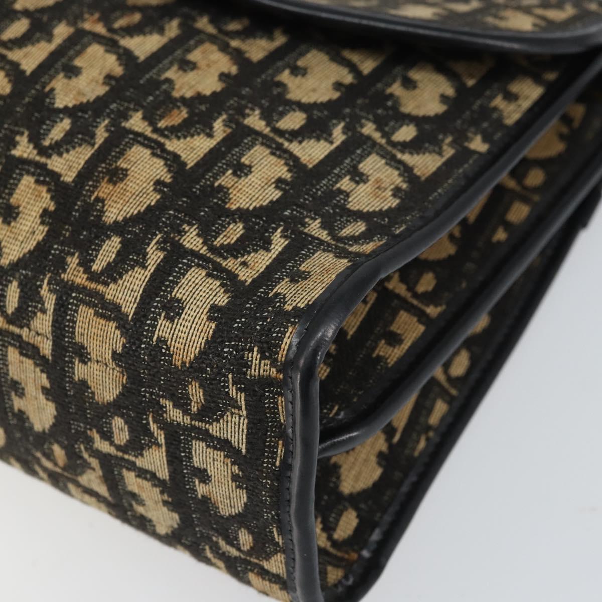 Christian Dior Trotter Canvas Shoulder Bag Navy Gold Auth 168551