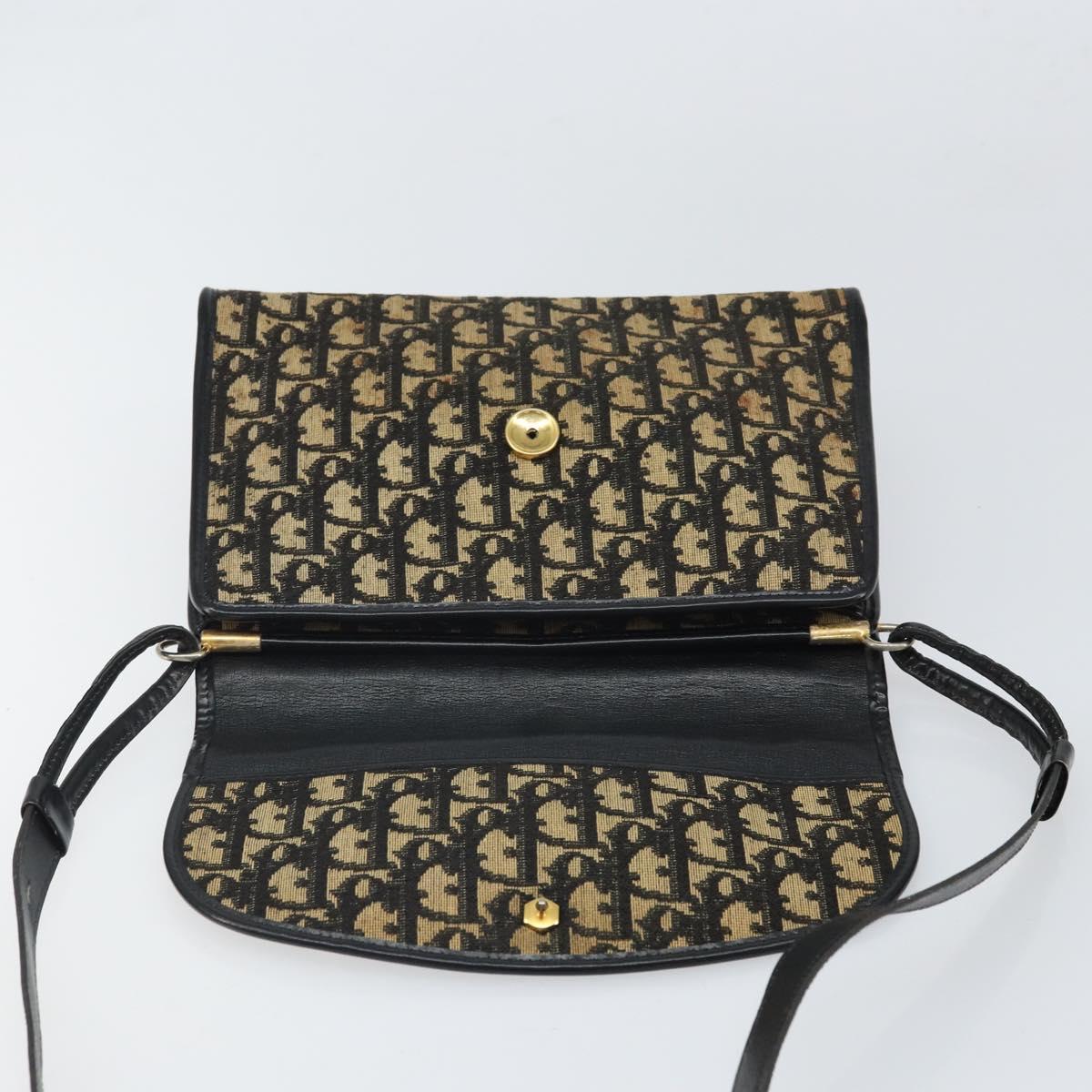 Christian Dior Trotter Canvas Shoulder Bag Navy Gold Auth 168551