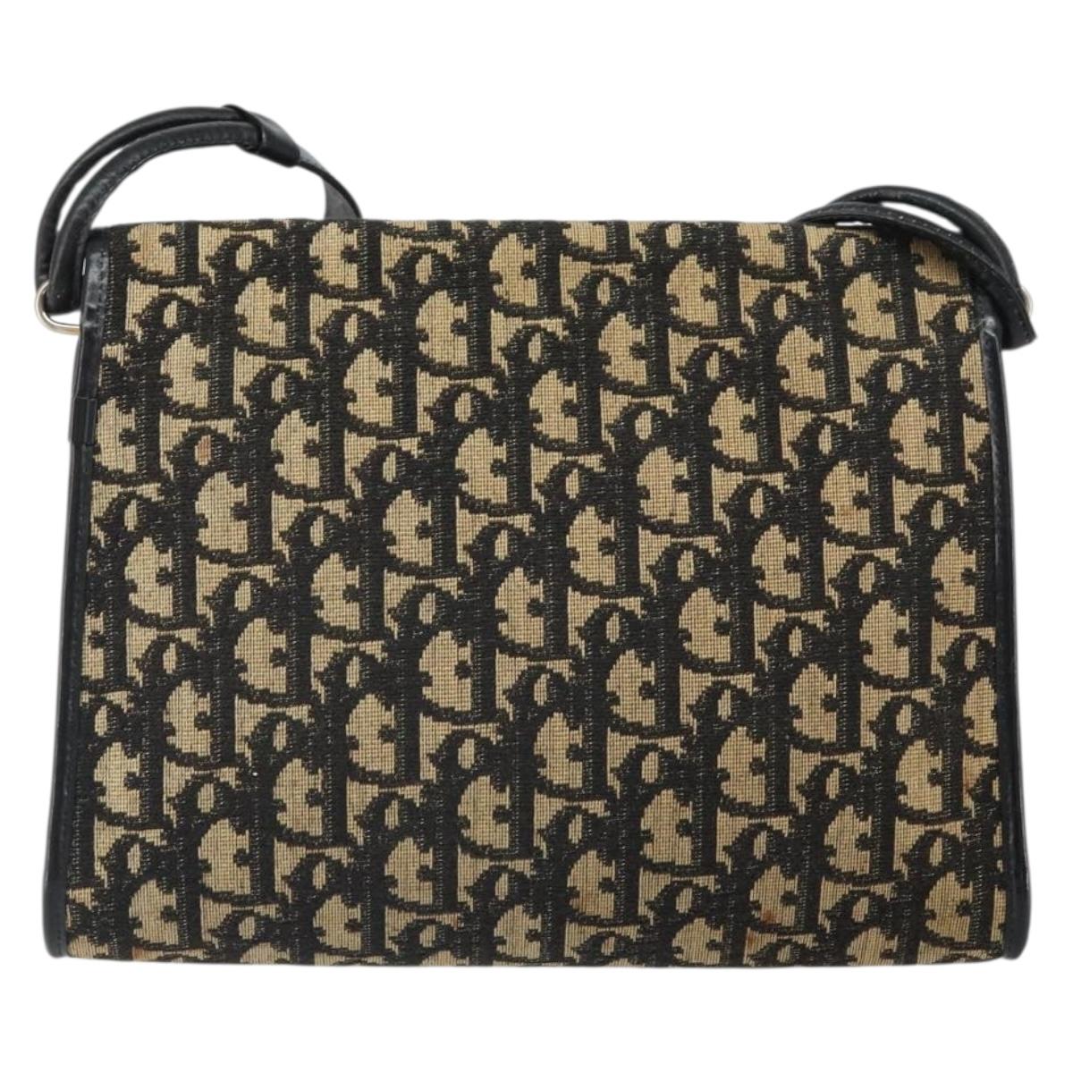 Christian Dior Trotter Canvas Shoulder Bag Navy Gold Auth 168551