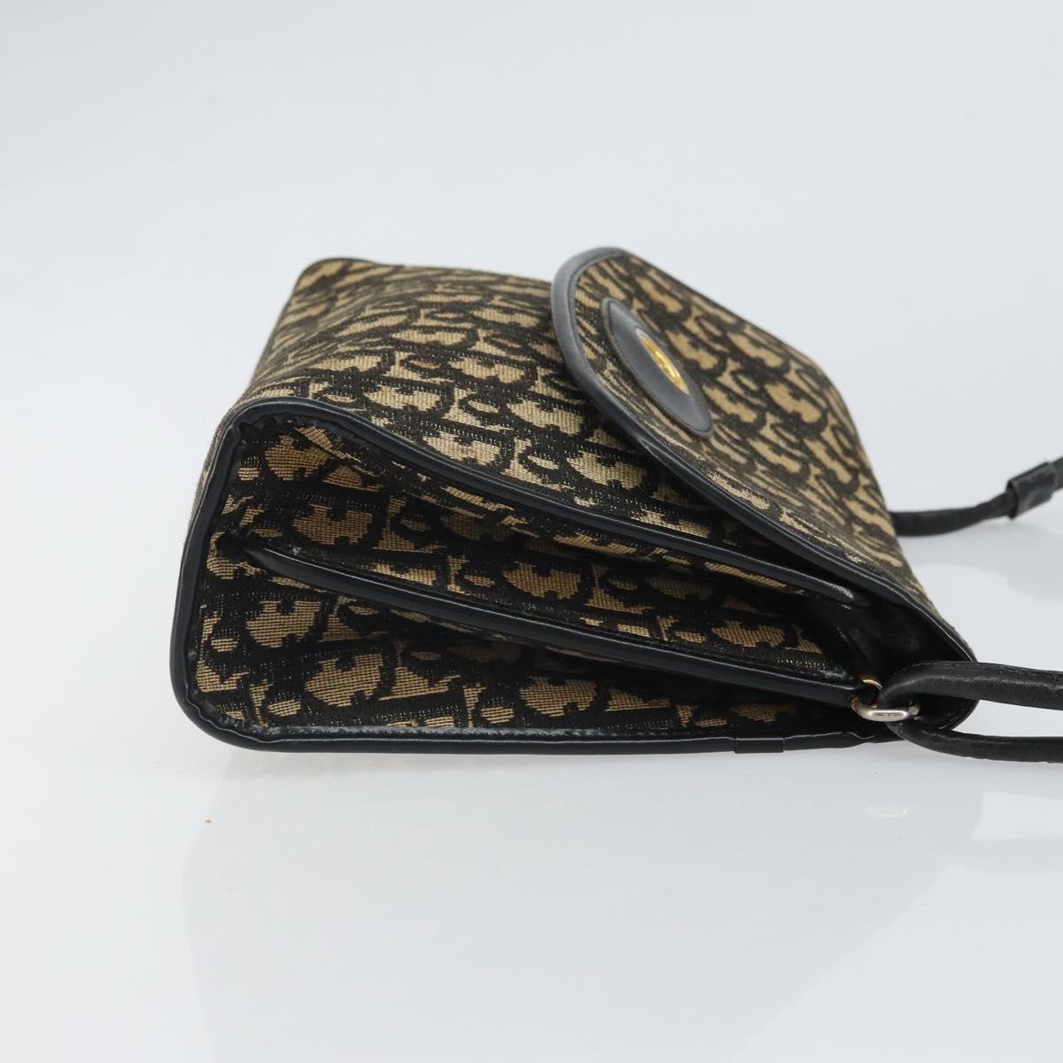 Christian Dior Trotter Canvas Shoulder Bag Navy Gold Auth 168551