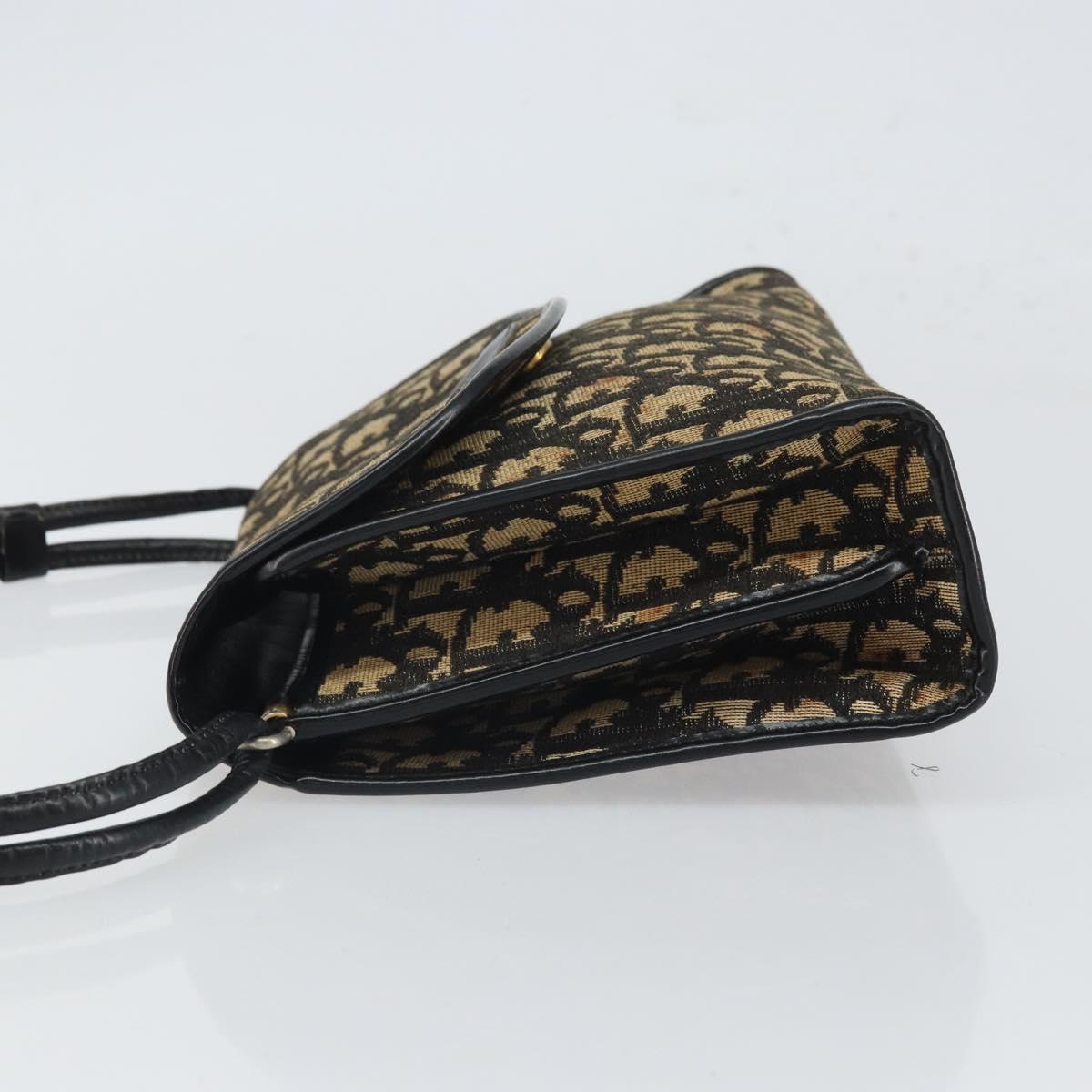 Christian Dior Trotter Canvas Shoulder Bag Navy Gold Auth 168551