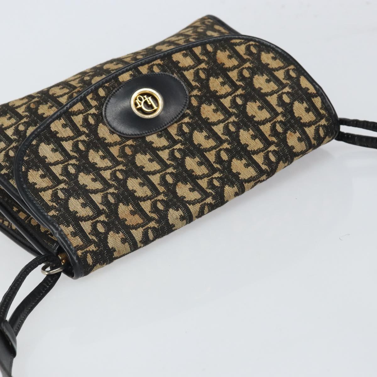 Christian Dior Trotter Canvas Shoulder Bag Navy Gold Auth 168551