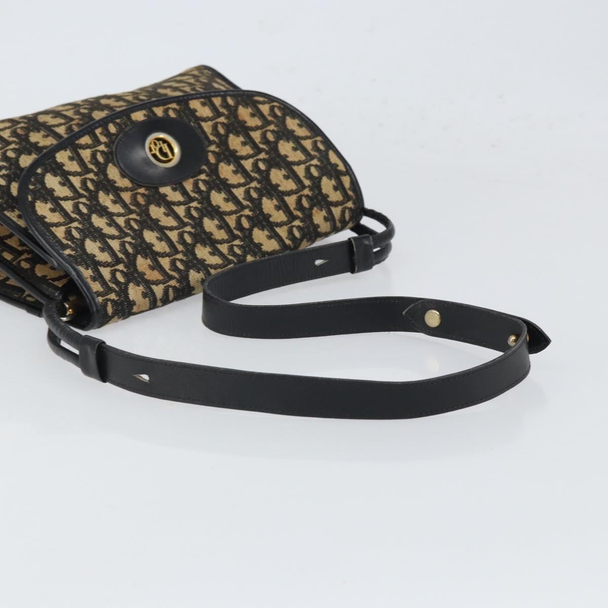 Christian Dior Trotter Canvas Shoulder Bag Navy Gold Auth 168551