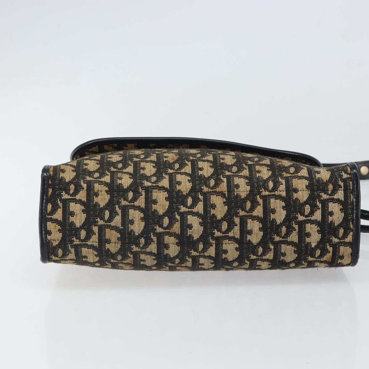 Christian Dior Trotter Canvas Shoulder Bag Navy Gold Auth 168551