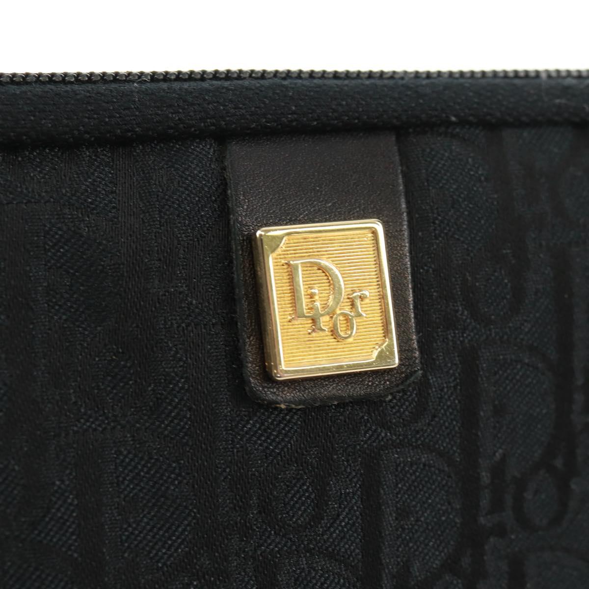 Christian Dior Trotter Canvas Pouch Black Gold Auth 168552
