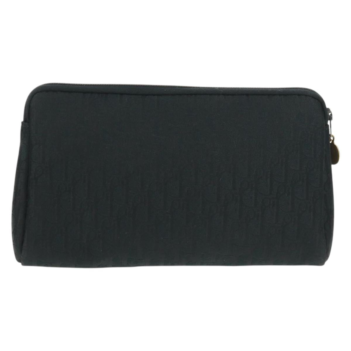 Christian Dior Trotter Canvas Pouch Black Gold Auth 168552