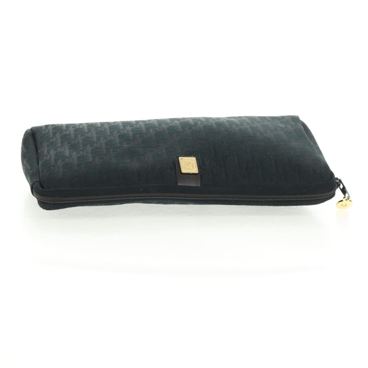 Christian Dior Trotter Canvas Pouch Black Gold Auth 168552