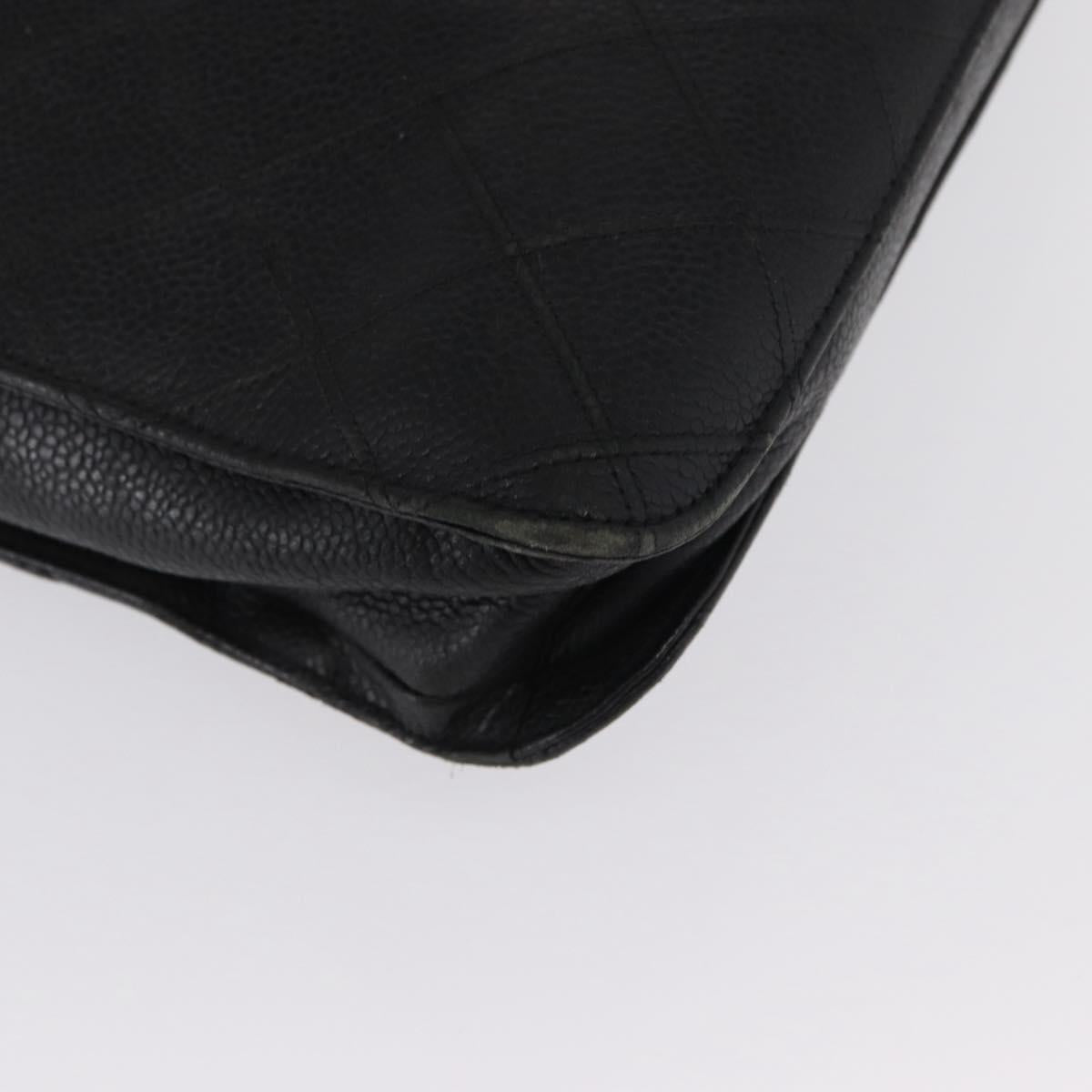 CHANEL Bicolore Business Bag Caviar Skin Black Gold CC Auth 168561