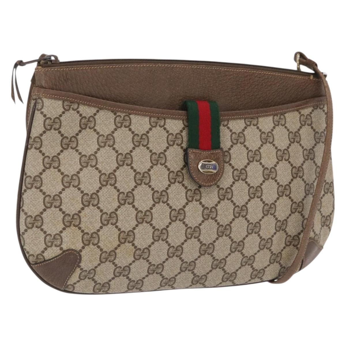 GUCCI GG Supreme Web Sherry Line Shoulder Bag PVC Beige 904 02 026 Auth 168565