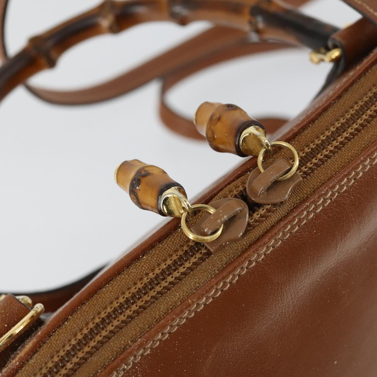 GUCCI Bamboo Hand Bag Leather 2way Brown Gold 000 122 0290 Auth 168572
