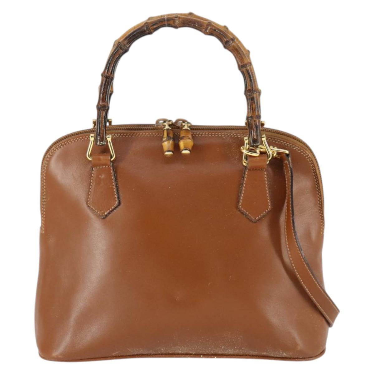 GUCCI Bamboo Hand Bag Leather 2way Brown Gold 000 122 0290 Auth 168572
