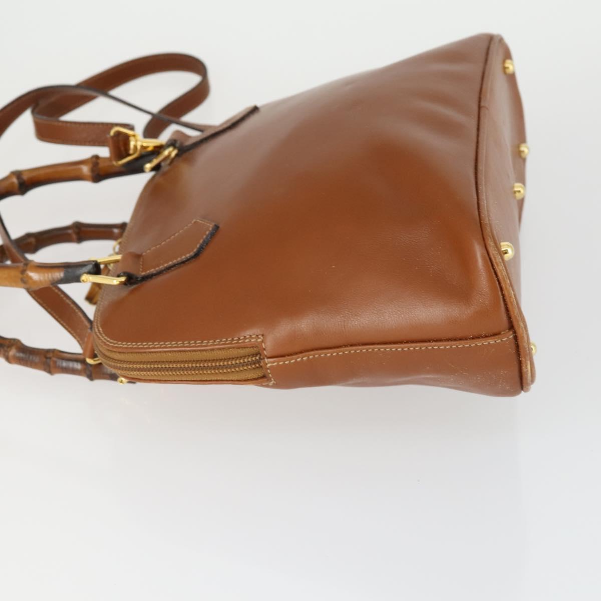 GUCCI Bamboo Hand Bag Leather 2way Brown Gold 000 122 0290 Auth 168572