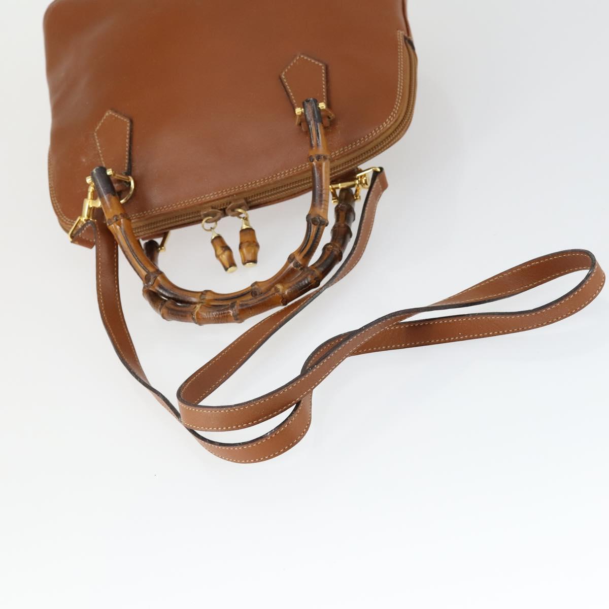 GUCCI Bamboo Hand Bag Leather 2way Brown Gold 000 122 0290 Auth 168572