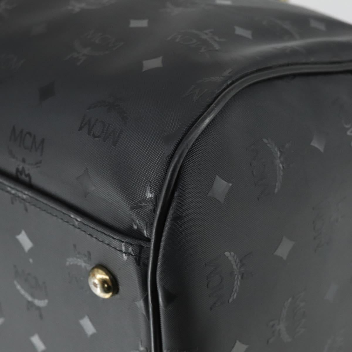 MCM Logogram Vicetos Boston Bag PVC Black Gold Auth 168574