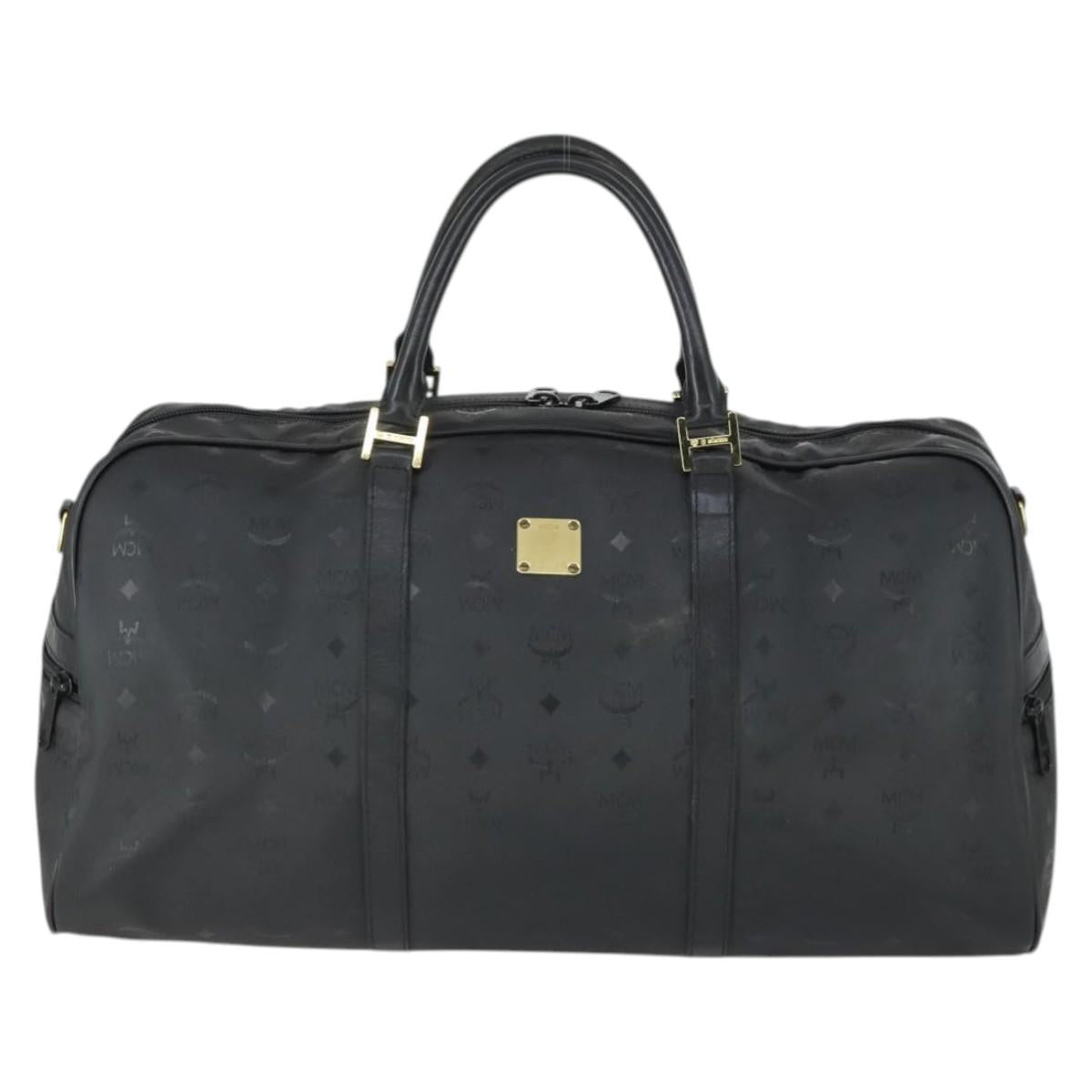 MCM Logogram Vicetos Boston Bag PVC Black Gold Auth 168574