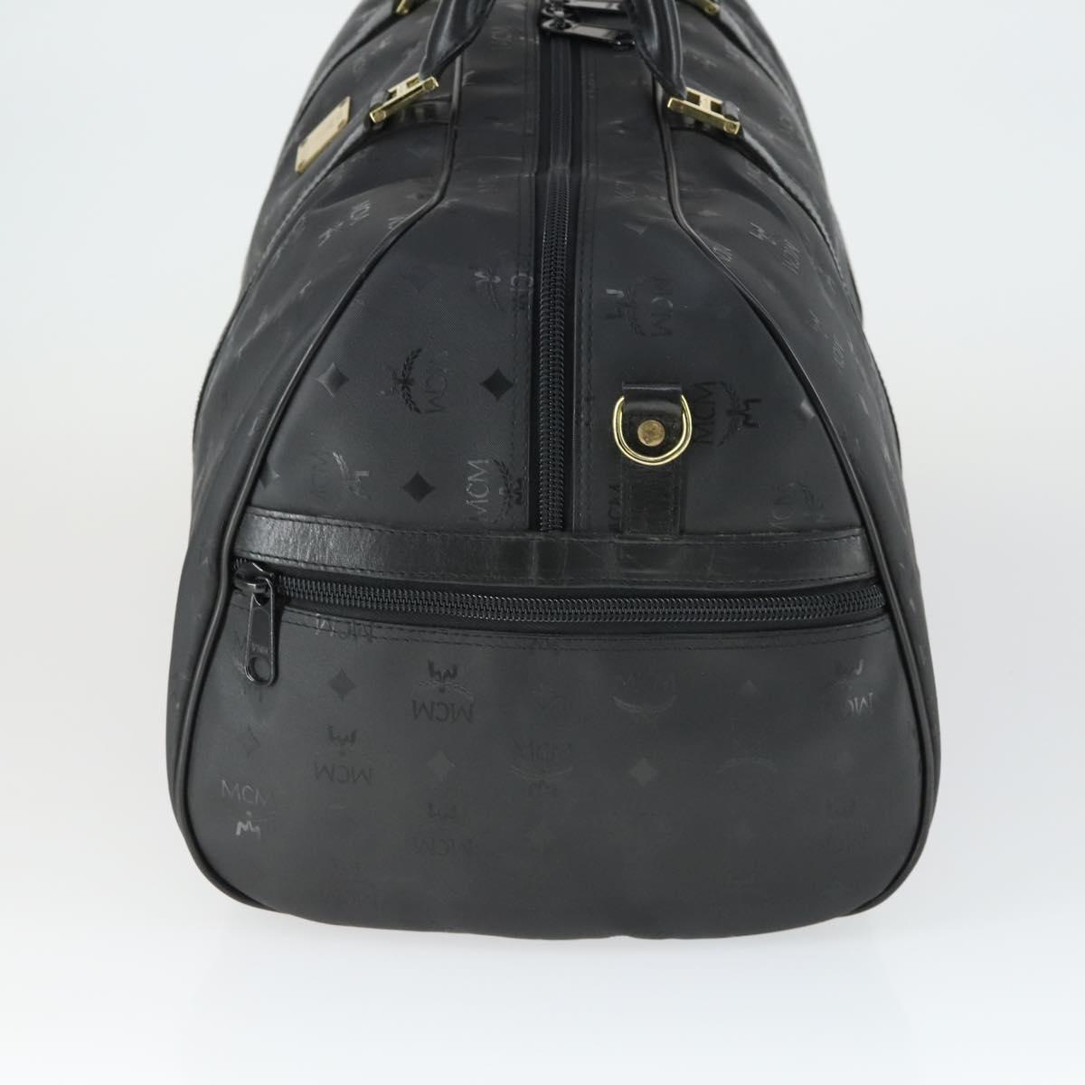 MCM Logogram Vicetos Boston Bag PVC Black Gold Auth 168574