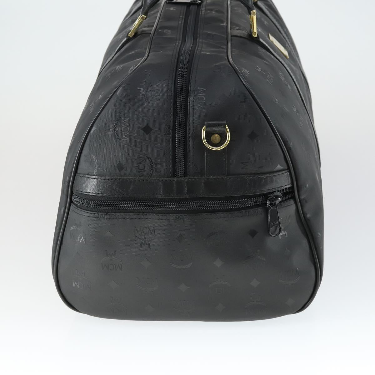 MCM Logogram Vicetos Boston Bag PVC Black Gold Auth 168574