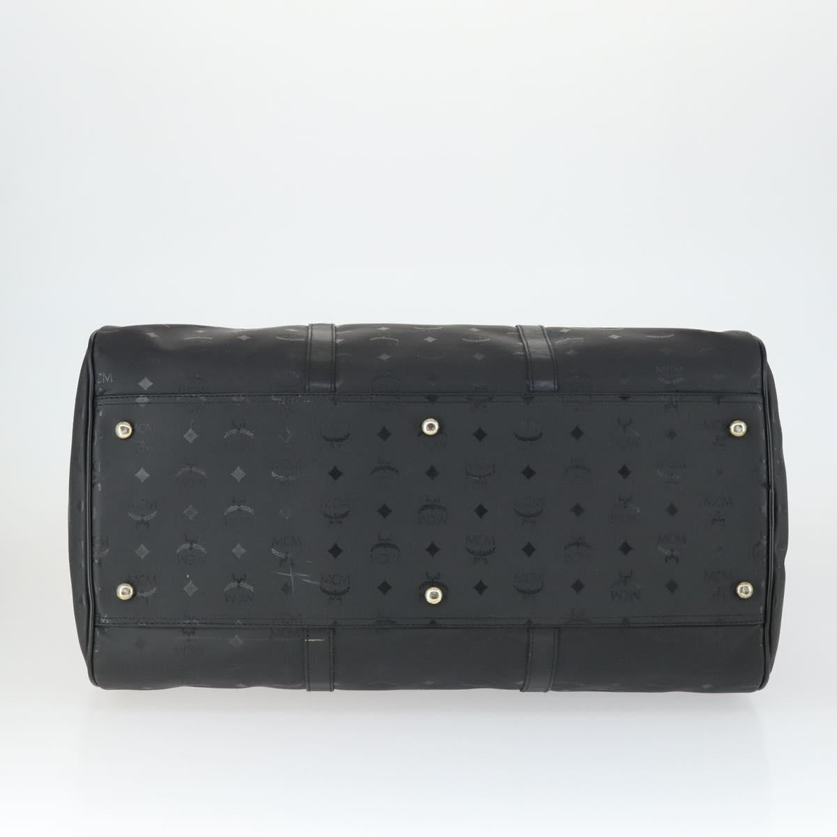 MCM Logogram Vicetos Boston Bag PVC Black Gold Auth 168574