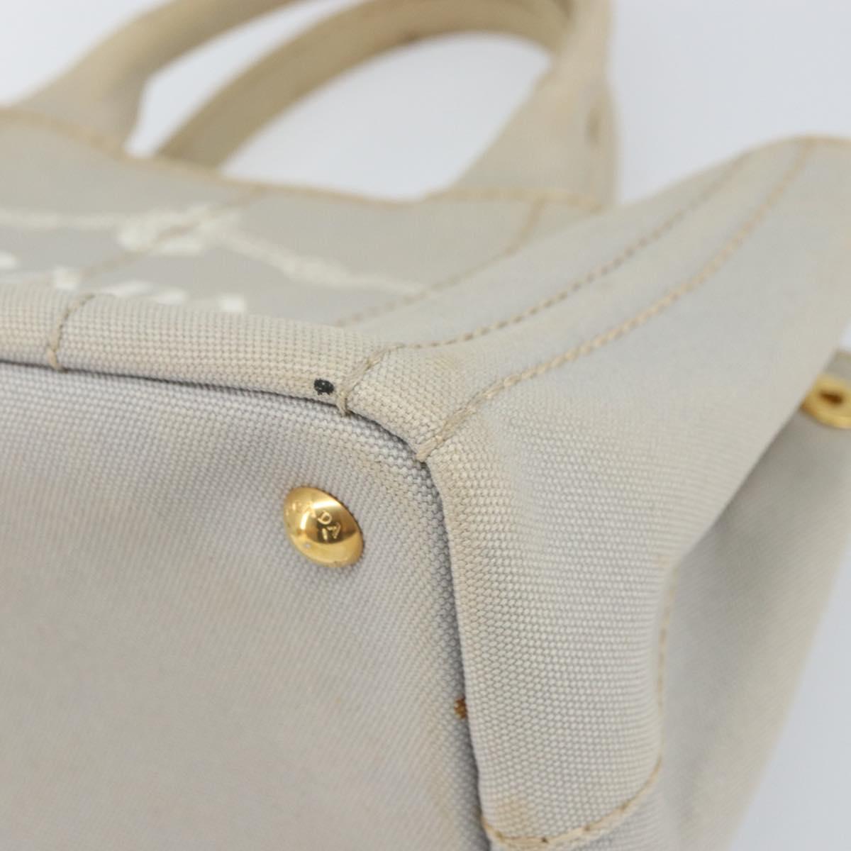PRADA Canapa PM Hand Bag Canvas Gray Gold Auth 168587
