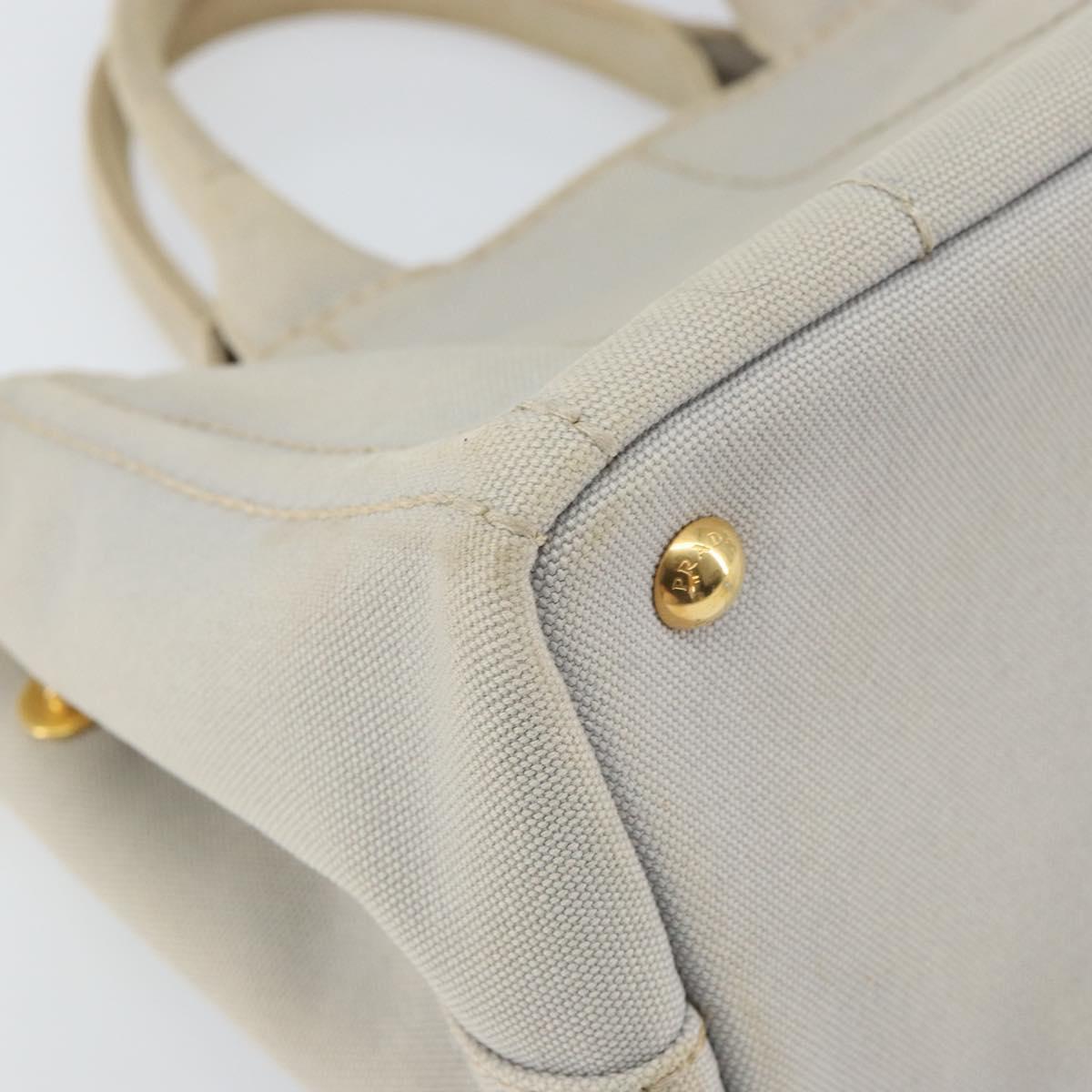 PRADA Canapa PM Hand Bag Canvas Gray Gold Auth 168587