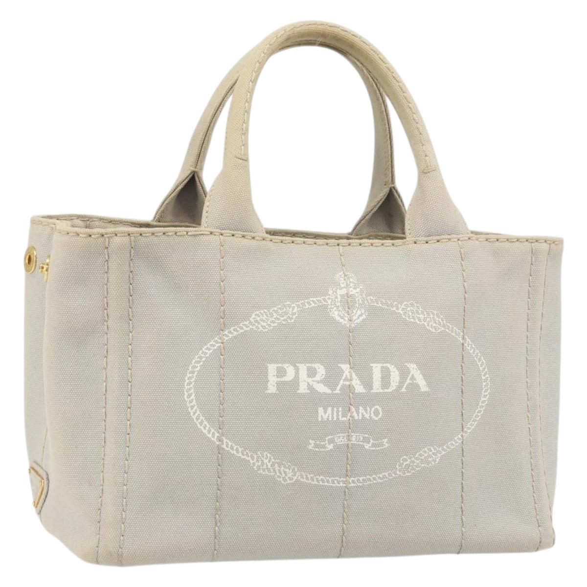 PRADA Canapa PM Hand Bag Canvas Gray Gold Auth 168587