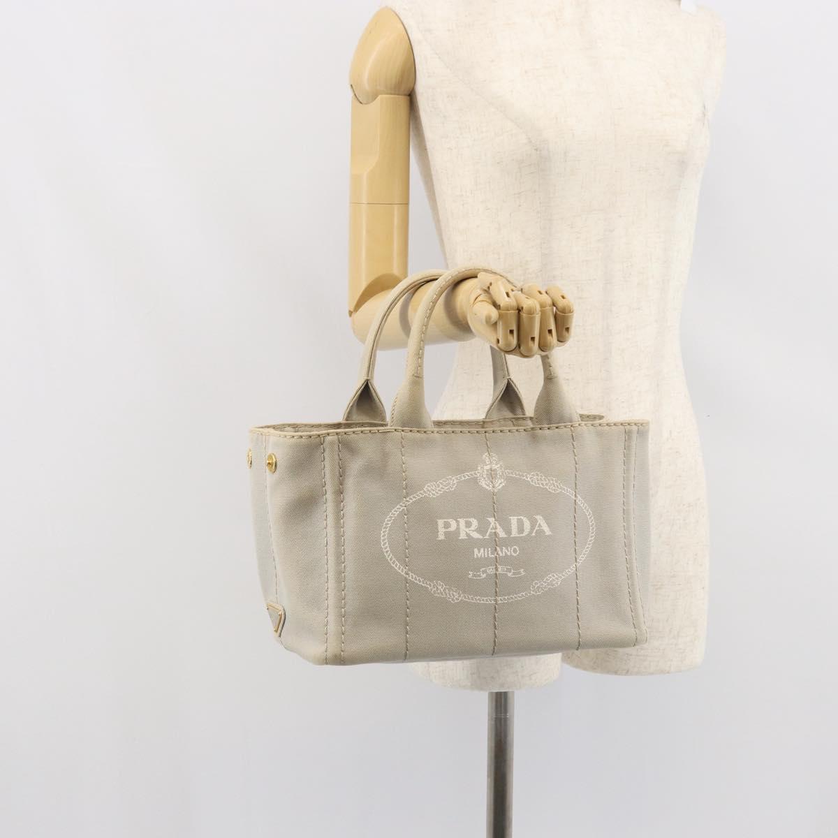 PRADA Canapa PM Hand Bag Canvas Gray Gold Auth 168587