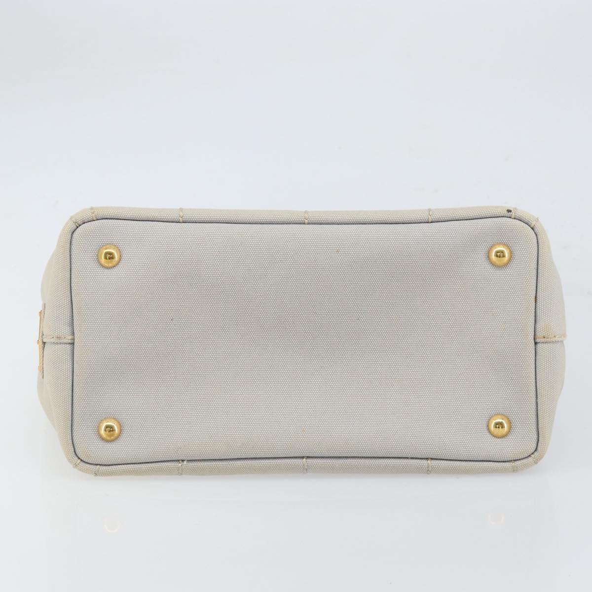 PRADA Canapa PM Hand Bag Canvas Gray Gold Auth 168587
