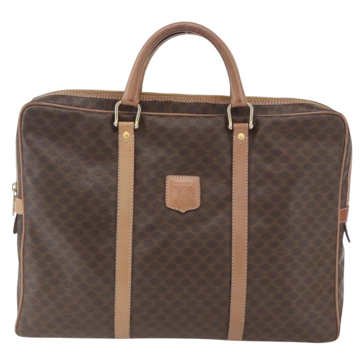 CELINE Macadam Canvas Business Bag PVC Leather Brown Gold Auth 168602
