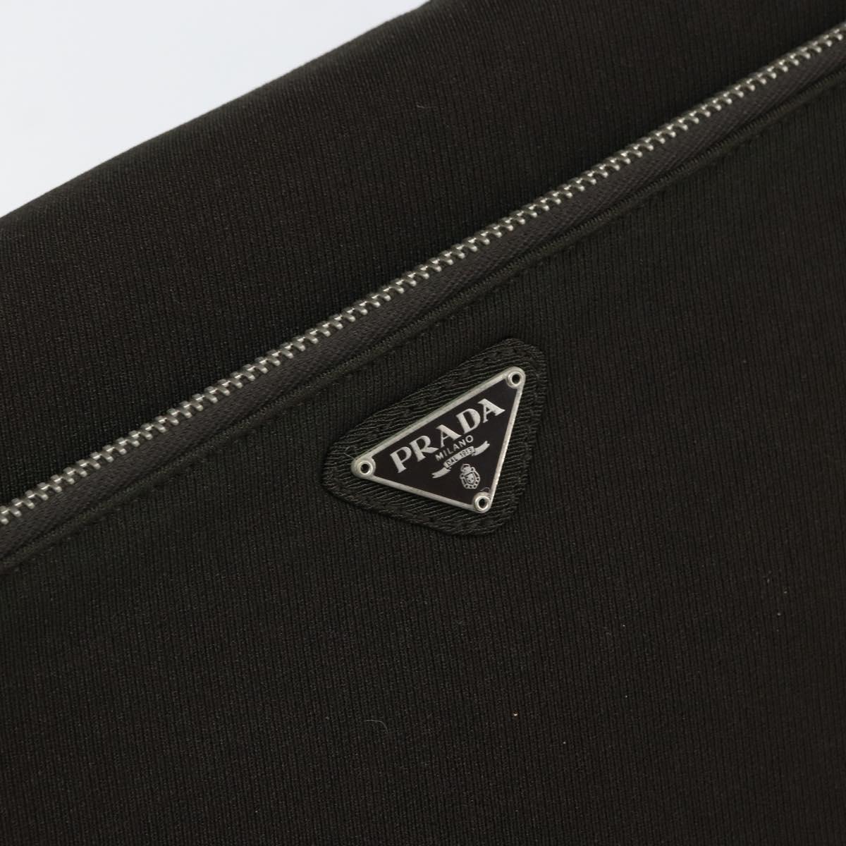 PRADA Hand Bag Cotton Khaki Silver Auth 168612