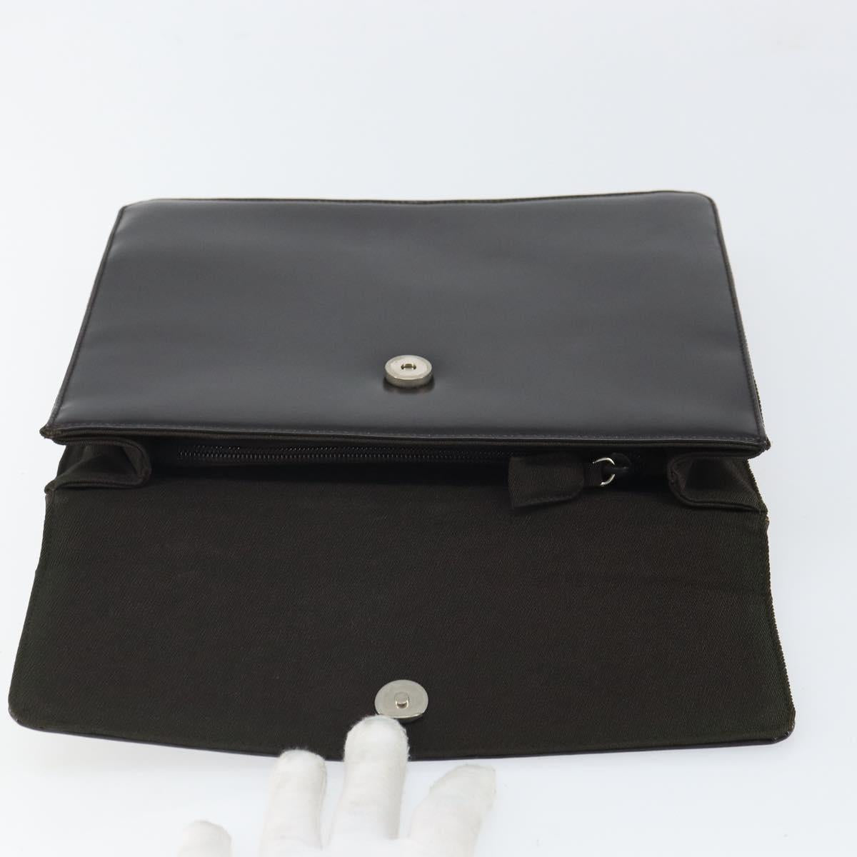 PRADA Hand Bag Cotton Khaki Silver Auth 168612