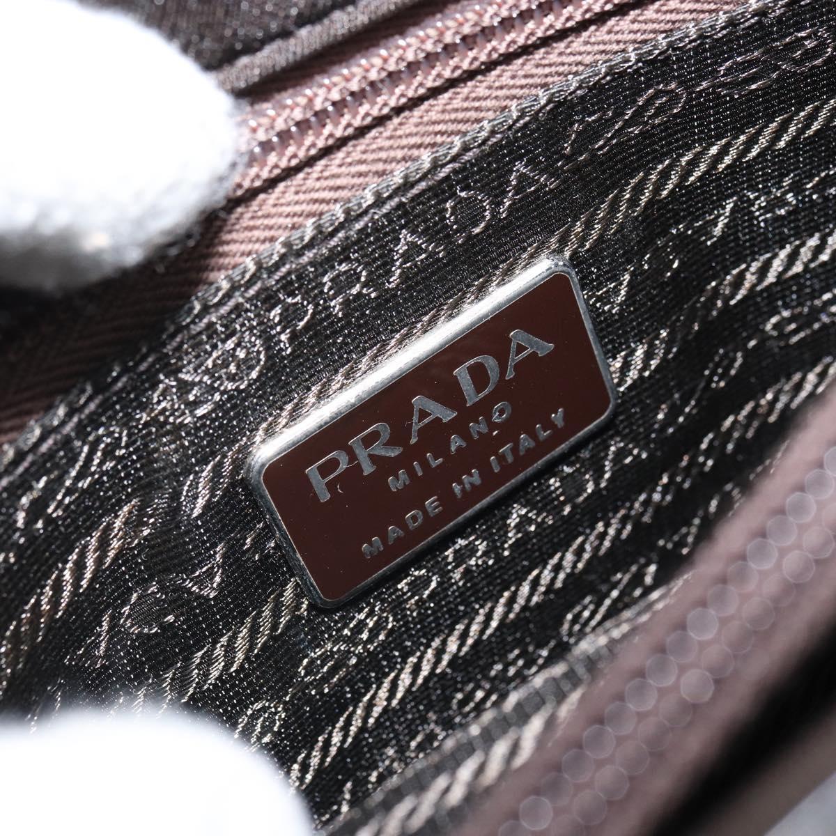 PRADA Hand Bag Cotton Khaki Silver Auth 168612