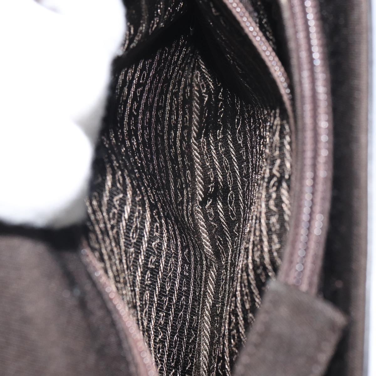 PRADA Hand Bag Cotton Khaki Silver Auth 168612