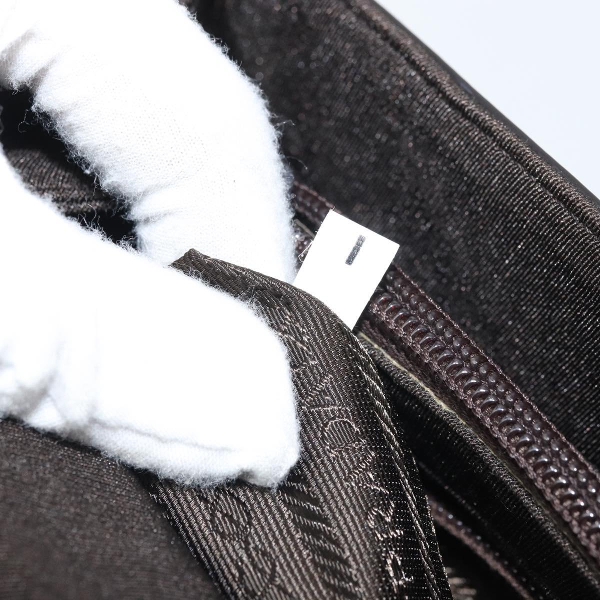 PRADA Hand Bag Cotton Khaki Silver Auth 168612